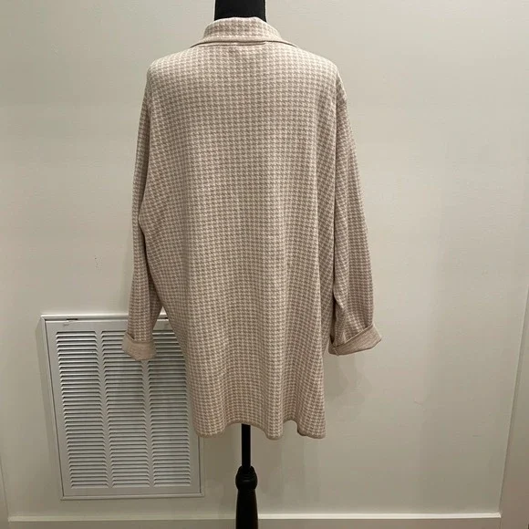 FORTUNE IVY Houndstooth Knit Open Front Cardigan Jacket Blazer 3X Beige - Picture 5 of 8